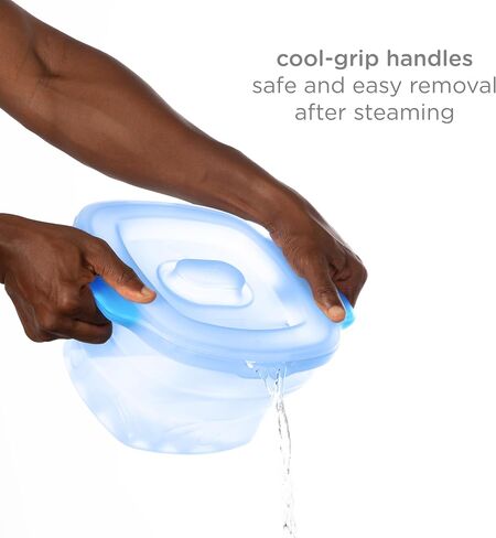 Ubbi 3-in-1 Collapsible Microwave Baby Bottle Sterilizer Wash Bin, Blue | Veggie Steamer, Reusable Silicone Steam Bag for Travel or Home Use, Fits Up to 5 Baby Bottles, Dishwasher Safe in Kuwait