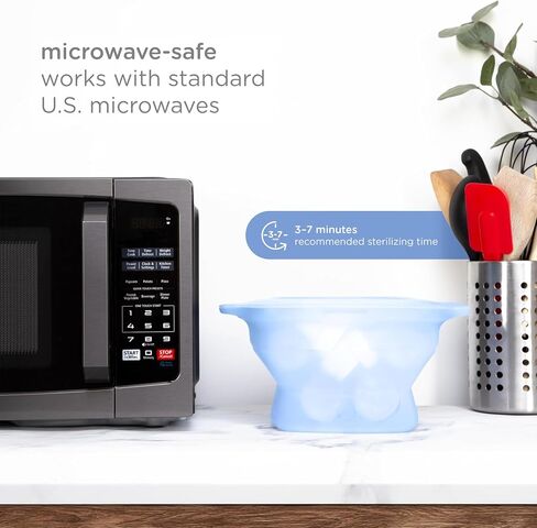 Ubbi 3-in-1 Collapsible Microwave Baby Bottle Sterilizer Wash Bin, Blue | Veggie Steamer, Reusable Silicone Steam Bag for Travel or Home Use, Fits Up to 5 Baby Bottles, Dishwasher Safe in Kuwait