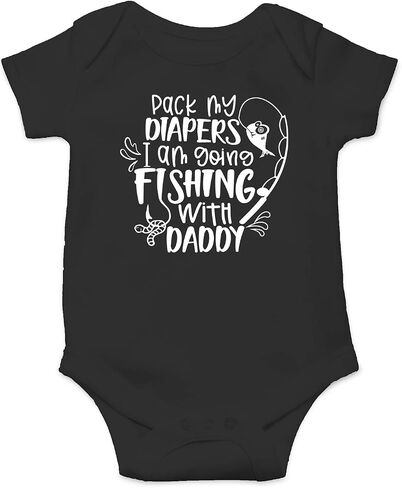 Funnwear Pack My Diapers I'm Going Fishing With Daddy - Baby Boy Clothes Newborn Girl Clothes Romper in Kuwait