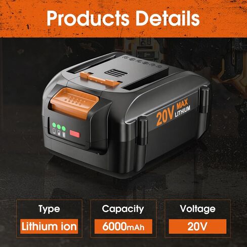 2 Pack 6.0Ah Replacement Battery for Worx 20V Lithium Cordless Power Tools | Compatible with Worx 20 Volt Lithium WA3520 WA3525 WG151s WG155s WG251s in Kuwait