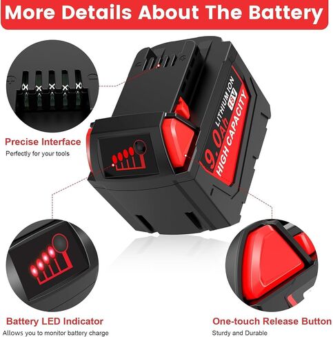 9.0Ah 18V Replacement for Milwaukee MK-18 Battery Battery Compatible with MK-18 MK-18B 18V 48-11-1840 48-11-1850 48-11-1828 48-11-1820 Cordless Power Tools in Kuwait