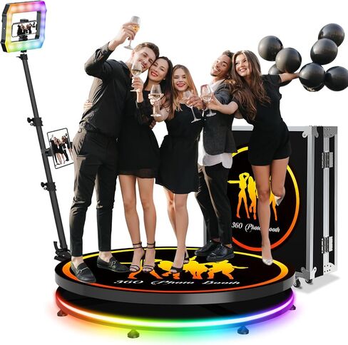 360 Photo Booth Machine 39.8in 4-7 PPL for Parties,Free Custom Logo,RGB Square Lights Long Battery Life 6-8H,Portable Automatic Slow Motion 360 Spin Camera Booth for Party (39.8"/100cm) in Kuwait