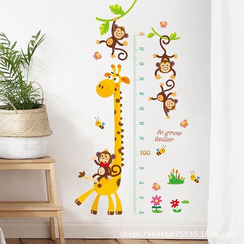 Giraffe Monkey Growth Chart Wall Decals, Cute Height Chart Ruler Stickers for Kids, Removable Waterproof Vinyl Wall Art for Nursery Kids Bedroom Baby Room Decor in Kuwait