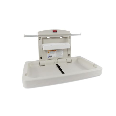 Rubbermaid Commercial Products Horizontal Baby Changing Station, Light Platinum, Wall-Mounted Fold-Down Diaper Change Table with Safety Straps for Restaurants/Hotels/Schools/Airports in Kuwait