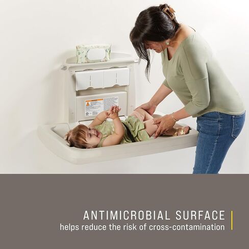 Rubbermaid Commercial Products Horizontal Baby Changing Station, Light Platinum, Wall-Mounted Fold-Down Diaper Change Table with Safety Straps for Restaurants/Hotels/Schools/Airports in Kuwait