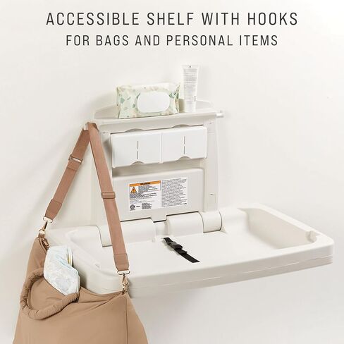 Rubbermaid Commercial Products Horizontal Baby Changing Station, Light Platinum, Wall-Mounted Fold-Down Diaper Change Table with Safety Straps for Restaurants/Hotels/Schools/Airports in Kuwait