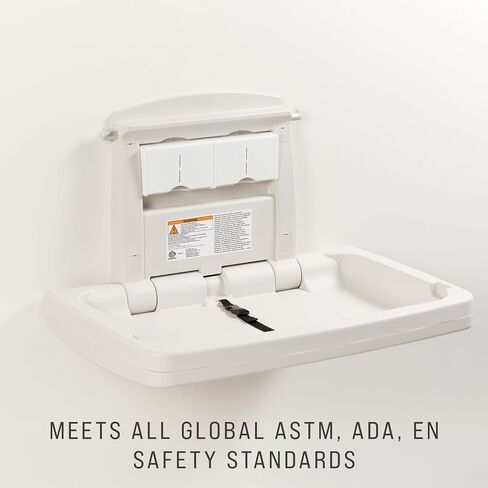 Rubbermaid Commercial Products Horizontal Baby Changing Station, Light Platinum, Wall-Mounted Fold-Down Diaper Change Table with Safety Straps for Restaurants/Hotels/Schools/Airports in Kuwait