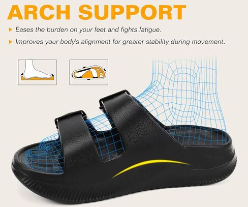 ONCAI Womens Recovery Sandals 2026 with Arch Support Plantar Fasciitis Orthotic Adjustable Buckle Open Toe Thick Cushion Outdoor Sport Slides Athletic Comfort Rubber Soles All Black Size US 11 in Kuwait