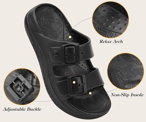 ONCAI Womens Recovery Sandals 2026 with Arch Support Plantar Fasciitis Orthotic Adjustable Buckle Open Toe Thick Cushion Outdoor Sport Slides Athletic Comfort Rubber Soles All Black Size US 11 in Kuwait