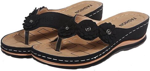 Boho Flip Flops Sandals for Women Wedge Shoes Summer Flip Flops Beach Slides Sandals Slip On Flowers Shoes Orthopedic Casual Slides Flip Flops in Kuwait