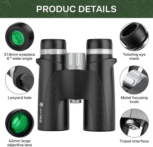 Jingjian 10x42 Binoculars, FMC Fully Multi-Coated IPX7 Nitrogen Purged 18mm Long Eye Relief for Bird Watching Hunting Stargazing in Kuwait