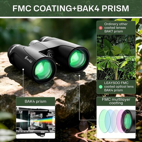 Jingjian 10x42 Binoculars, FMC Fully Multi-Coated IPX7 Nitrogen Purged 18mm Long Eye Relief for Bird Watching Hunting Stargazing in Kuwait