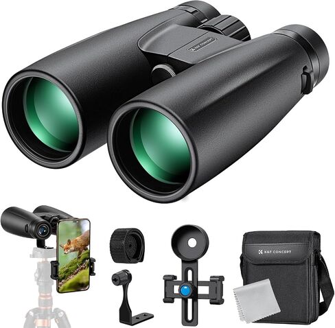 K&F Concept® 12X50 Binoculars Telescope with Smartphone Adapter, Tripod Adapter, Cleaning Cloth, FMC Lens BAK4 Prism for Adults, HD Binoculars for Bird Watching Hunting Hiking Camping Travelling in Kuwait