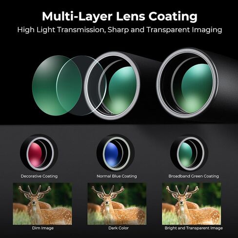 K&F Concept® 12X50 Binoculars Telescope with Smartphone Adapter, Tripod Adapter, Cleaning Cloth, FMC Lens BAK4 Prism for Adults, HD Binoculars for Bird Watching Hunting Hiking Camping Travelling in Kuwait
