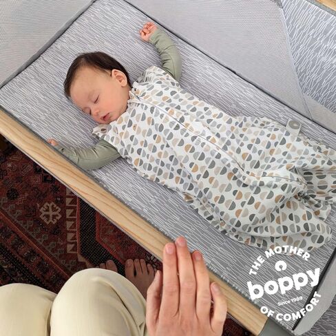 Boppy Portable Baby Bassinet - Lightweight, Low, Fold-Flat Travel Bassinet with Mesh Sides, Anti-Tilt, 2 Custom Fitted Mattress Covers & No Assembly - Gray Pickup Sticks in Kuwait