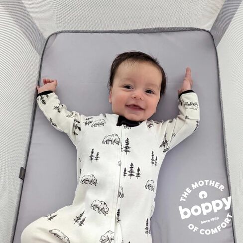 Boppy Portable Baby Bassinet - Lightweight, Low, Fold-Flat Travel Bassinet with Mesh Sides, Anti-Tilt, 2 Custom Fitted Mattress Covers & No Assembly - Gray Pickup Sticks in Kuwait