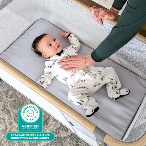 Boppy Portable Baby Bassinet - Lightweight, Low, Fold-Flat Travel Bassinet with Mesh Sides, Anti-Tilt, 2 Custom Fitted Mattress Covers & No Assembly - Gray Pickup Sticks in Kuwait