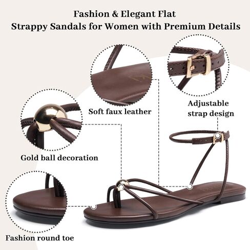 Strappy Flat Sandals for Women Comfortable Open Toe Ankle Strap Thong Sandals Summer Beach Dressy Shoes in Kuwait