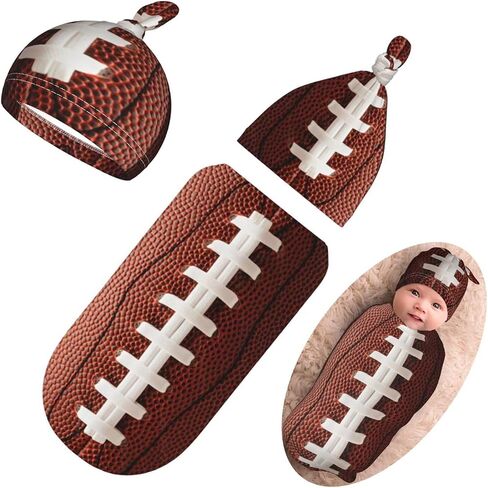 Funnys Football Newborn Swaddling Blanket Beanie Hat Funny Football Blanket Sleeping Bag New Born Sleep Sacks for Boys Girls in Kuwait