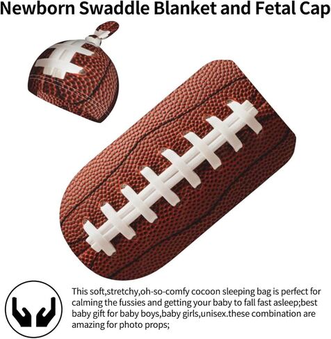 Funnys Football Newborn Swaddling Blanket Beanie Hat Funny Football Blanket Sleeping Bag New Born Sleep Sacks for Boys Girls in Kuwait