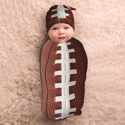 Funnys Football Newborn Swaddling Blanket Beanie Hat Funny Football Blanket Sleeping Bag New Born Sleep Sacks for Boys Girls in Kuwait