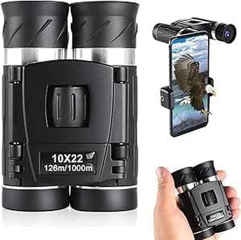 Small Compact Binoculars for Adults Kids,10x22 Mini Binocular for Traveling Sightseeing Birds Watching, Night Vision Binoculars for Concert Theater Opera,with Phone Adapter,Lightweight Pocket Folding in Kuwait