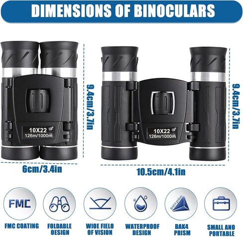 Small Compact Binoculars for Adults Kids,10x22 Mini Binocular for Traveling Sightseeing Birds Watching, Night Vision Binoculars for Concert Theater Opera,with Phone Adapter,Lightweight Pocket Folding in Kuwait