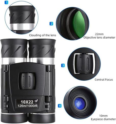 Small Compact Binoculars for Adults Kids,10x22 Mini Binocular for Traveling Sightseeing Birds Watching, Night Vision Binoculars for Concert Theater Opera,with Phone Adapter,Lightweight Pocket Folding in Kuwait