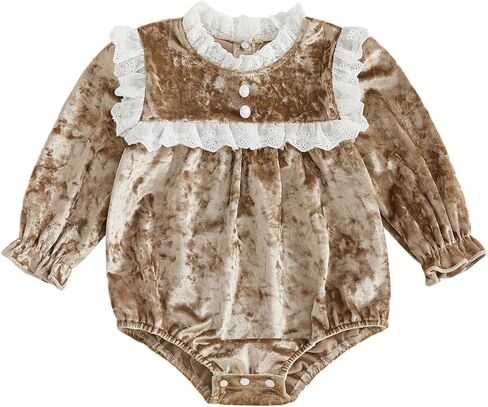 Kuriozud Newborn Baby Girl Fall Winter Clothes Infant Velvet Lace Romper | Baby Girl One Piece Outfit, Velvet Romper with Lace, Good for Birthday, Chritstmas, New Year Gift, Photograhpy, Daily Wear in Kuwait