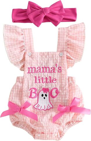 My First Halloween Thanksgiving Baby Girl Outfit 0 3 6 12 18 Months Clothes | Newborn Baby Girl First Thanksgiving Outfit Fly Sleeve Square Neck Homemade Rolls Romper Layered Ruffle Trim Fall Clothes in Kuwait