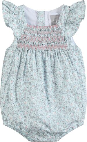 Lil cactus Baby Girls Smocked Flutter Romper Cotton Floral Bubble One Piece Infant Toddler Outfit with Snaps Summer Wear in Kuwait