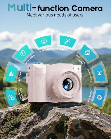 4K Digital Camera for Photography, 50MP Vlogging Camera for YouTube, Compact Cameras with 2.8" 180° Flip Screen, 16X Digital Zoom for Beginners, Travel, Family,Pink in Kuwait