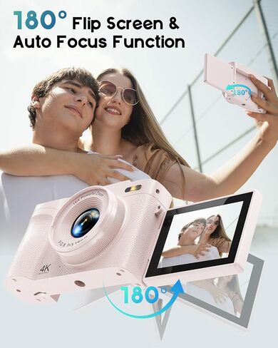 4K Digital Camera for Photography, 50MP Vlogging Camera for YouTube, Compact Cameras with 2.8" 180° Flip Screen, 16X Digital Zoom for Beginners, Travel, Family,Pink in Kuwait