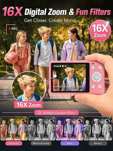 4K Digital Camera 64MP Pink Compact Camera with 18X Digital Zoom, 2.8" LCD Screen,Built-in 64GB microSD Card and 1500mAh Rechargeable Battery, Beginner Point and Shoot Camera Gift Pink in Kuwait