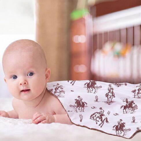 Tegeme Brown Western Baby Blanket Cowboy Blankets Western Stuff for Newborn | 30 x 40 Inches Baby Receiving Soft Blankets for Boys Girls Warm Lightweight Nursery Western Stuff for Toddlers Son Daughter in Kuwait