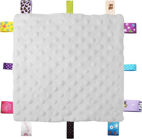 Entisn Tag Security Blanket 10x10 Minky Dot Lovey White | Colorful Satin Tags For Sensory Play, Ultra-Soft Minky Dot Fabric, Compact Size Fits Diaper Bags, Machine Washable Easy Care in Kuwait