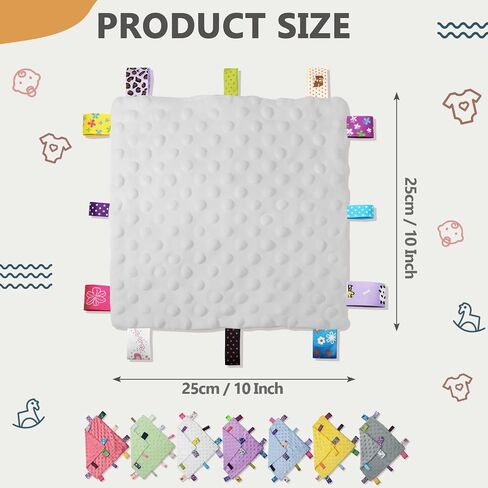 Entisn Tag Security Blanket 10x10 Minky Dot Lovey White | Colorful Satin Tags For Sensory Play, Ultra-Soft Minky Dot Fabric, Compact Size Fits Diaper Bags, Machine Washable Easy Care in Kuwait