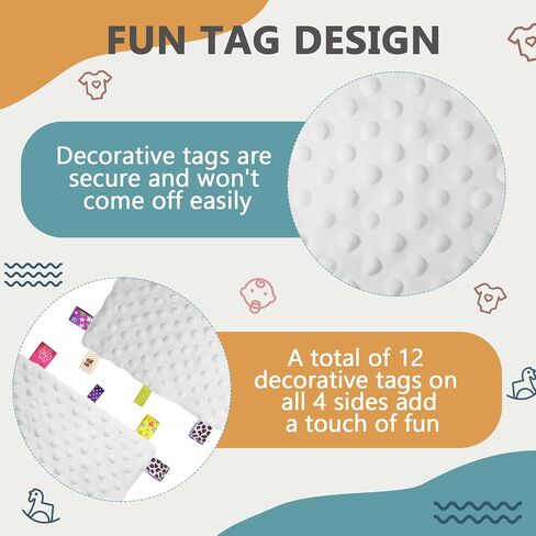 Entisn Tag Security Blanket 10x10 Minky Dot Lovey White | Colorful Satin Tags For Sensory Play, Ultra-Soft Minky Dot Fabric, Compact Size Fits Diaper Bags, Machine Washable Easy Care in Kuwait