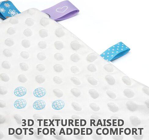Entisn Tag Security Blanket 10x10 Minky Dot Lovey White | Colorful Satin Tags For Sensory Play, Ultra-Soft Minky Dot Fabric, Compact Size Fits Diaper Bags, Machine Washable Easy Care in Kuwait