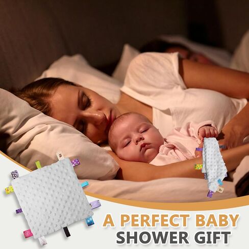 Entisn Tag Security Blanket 10x10 Minky Dot Lovey White | Colorful Satin Tags For Sensory Play, Ultra-Soft Minky Dot Fabric, Compact Size Fits Diaper Bags, Machine Washable Easy Care in Kuwait