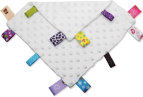 Entisn Tag Security Blanket 10x10 Minky Dot Lovey White | Colorful Satin Tags For Sensory Play, Ultra-Soft Minky Dot Fabric, Compact Size Fits Diaper Bags, Machine Washable Easy Care in Kuwait
