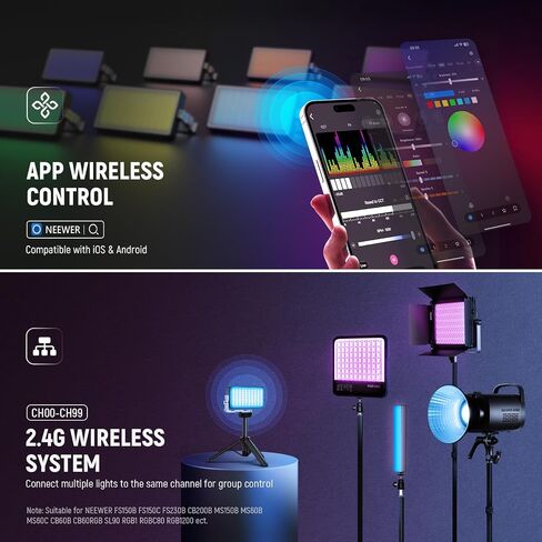 NEEWER SL90 12W RGB Video Light with Desk Tripod Stand for Vlog + CA173 Triple Cold Shoe Mount Plate for Mic LED Light Compatible with DJI OSMO Mobile Zhiyun Feiyu Vimble Hohem Phone Gimbal Stabilizer in Kuwait