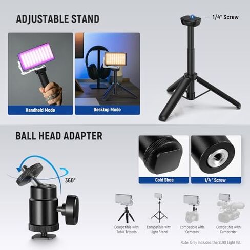 NEEWER SL90 12W RGB Video Light with Desk Tripod Stand for Vlog + CA173 Triple Cold Shoe Mount Plate for Mic LED Light Compatible with DJI OSMO Mobile Zhiyun Feiyu Vimble Hohem Phone Gimbal Stabilizer in Kuwait