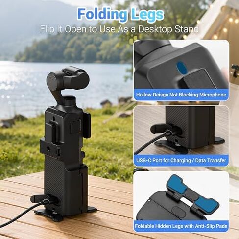 JJC Pocket 3 Multifunctional Case with 3 Pcs LED Light for DJI Osmo Pocket 3 / Xtra Muse, Desktop Table Mount Magnetic Mount with Dual Direction Plate & 1/4-20 Hole for Selfie Vlog Recording Black in Kuwait