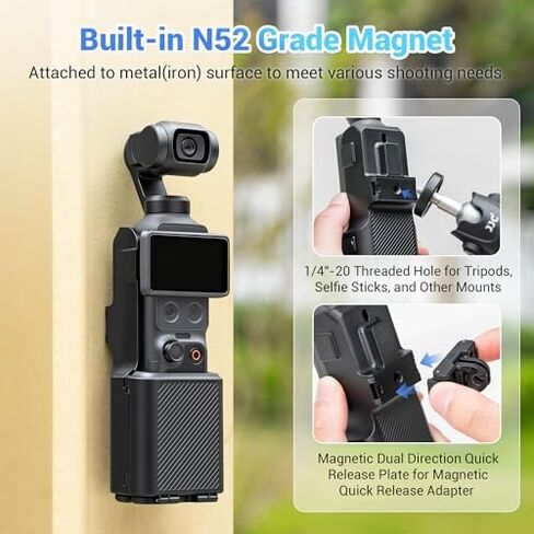 JJC Pocket 3 Multifunctional Case with 3 Pcs LED Light for DJI Osmo Pocket 3 / Xtra Muse, Desktop Table Mount Magnetic Mount with Dual Direction Plate & 1/4-20 Hole for Selfie Vlog Recording Black in Kuwait