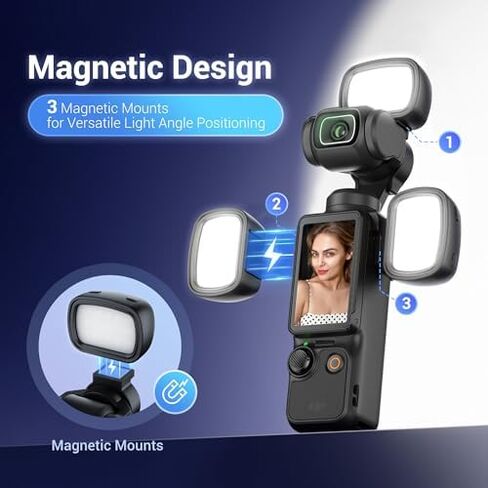 JJC Pocket 3 Multifunctional Case with 3 Pcs LED Light for DJI Osmo Pocket 3 / Xtra Muse, Desktop Table Mount Magnetic Mount with Dual Direction Plate & 1/4-20 Hole for Selfie Vlog Recording Black in Kuwait
