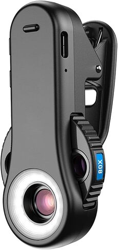 ASHATA 40X 80X 120X Phone Microscope Lens 4-Level Zoom Wheel 3-Second Switching 92+ CRI Dual Light Portable Microscope with Universal Clip for Smartphones Tablets Fabric Jewelry in Kuwait