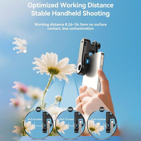 ASHATA 40X 80X 120X Phone Microscope Lens 4-Level Zoom Wheel 3-Second Switching 92+ CRI Dual Light Portable Microscope with Universal Clip for Smartphones Tablets Fabric Jewelry in Kuwait