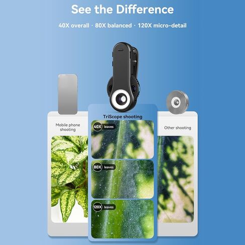 ASHATA 40X 80X 120X Phone Microscope Lens 4-Level Zoom Wheel 3-Second Switching 92+ CRI Dual Light Portable Microscope with Universal Clip for Smartphones Tablets Fabric Jewelry in Kuwait