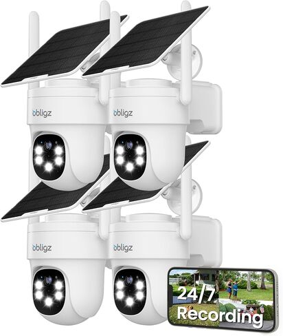 AOV 24/7 Recording Solar Camera Security Outdoor, Auto Tracking | 360°PTZ, 2K Color Night Vision, 2-Way Audio, WiFi6, 100FT Ultra-Long Detect Distance, Work with Alexa/Google Assistant, 2Pack in Kuwait